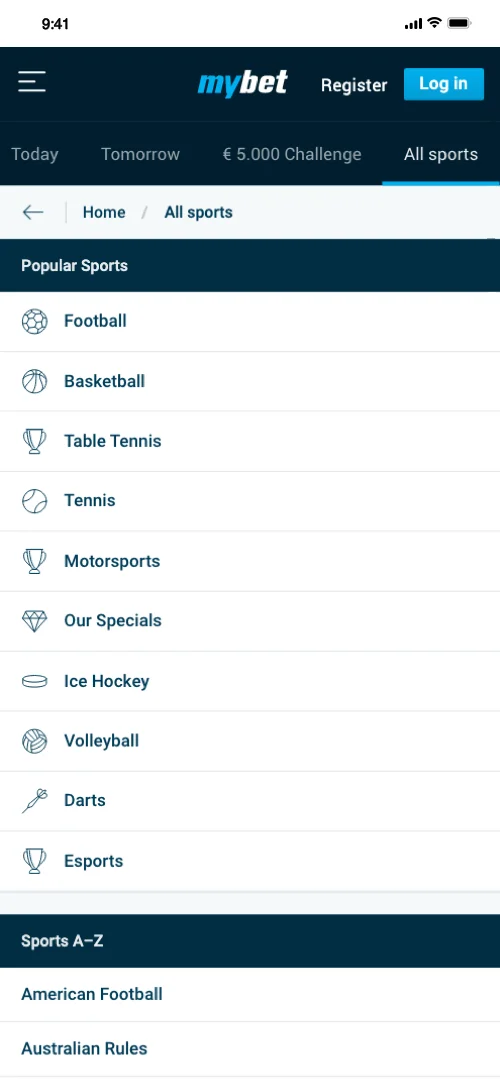 Mybet screenshot